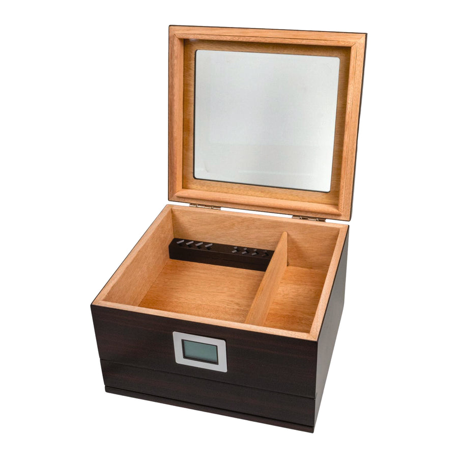 Humidor ebony matt glass top with drawer